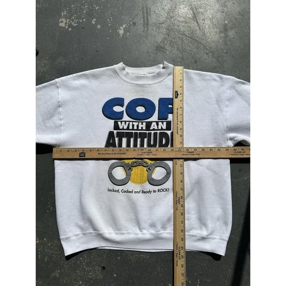 Vintage 90s Cop With An Attitude Crewneck Size XL Locked Cocked Ready To Rock
